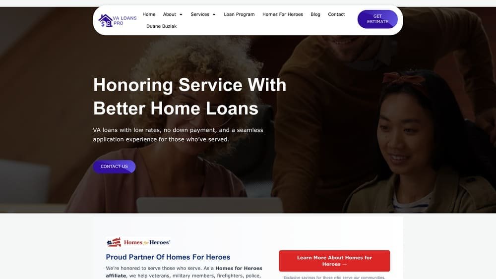 Screenshot of VaLoansPro.com website