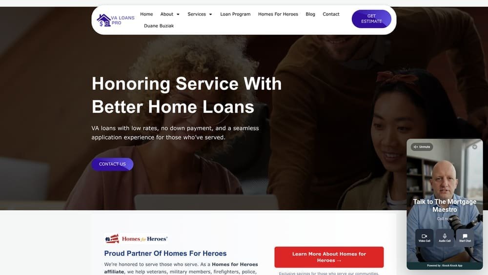Screenshot of VaLoansPro.com website