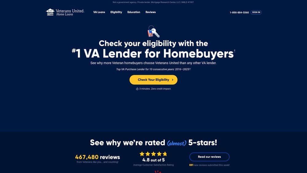 Screenshot of Veterans United Home Loans website