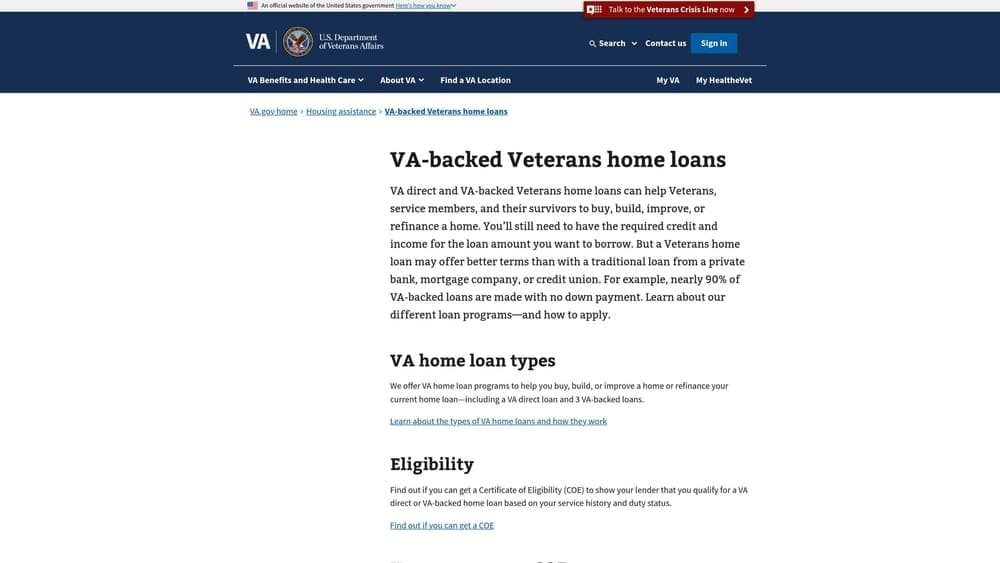 Screenshot of VA Cash-Out Refinance website